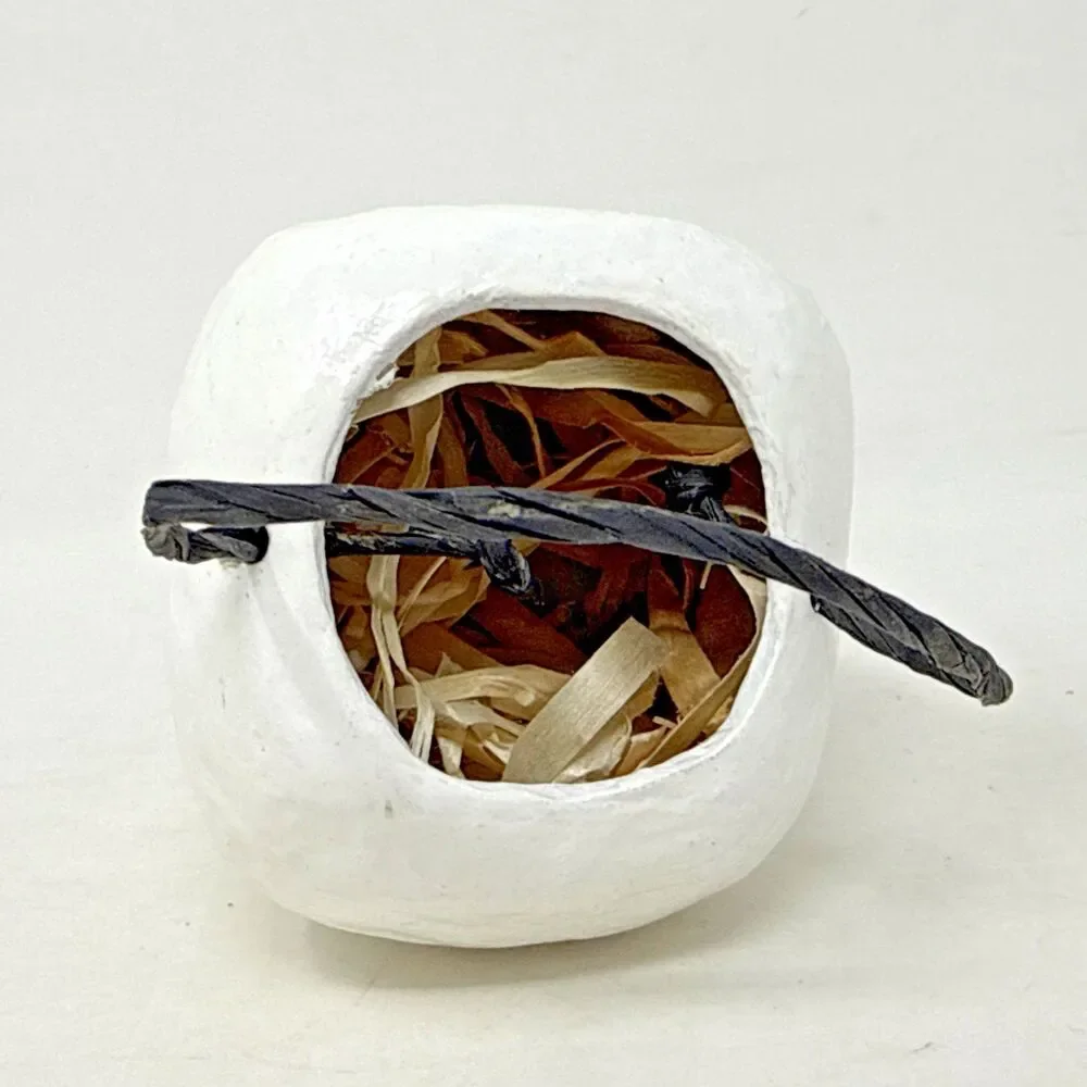 Pottery Barn Kids Paper Mache Owl & Skull Mini Candy Holder Halloween 3x3 Retro